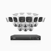 H800 - 4K 16 Channel PoE Security System with 8 Bullet & 8 Dome (IK10) Cameras, Vandal-Resistant, Human & Vehicle Detection, Color & IR Night Vision, Built-in Mic, RTSP Supported